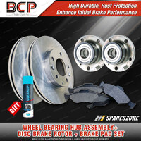 Front Wheel Bearing Hub Ass + Brake Rotor Pad Kit for Volkswagen Passat B6 3C