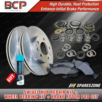 Swivel Hub & Wheel Bearing Kit + Brake Rotor Pad Set for Ford Maverick DA 4.2L