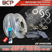 Swivel Hub & Wheel Bearing Kit + Brake Rotor Pad Set for Holden Drover QB 1.3L