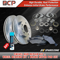 Swivel Hub & Wheel Bearing Kit + Brake Rotor Pad Set for Suzuki Jimny SN413 M13A