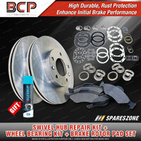 Swivel Hub Wheel Bearing Kit + Brake Rotor Pad for Toyota Landcruiser FJ45 3.9L