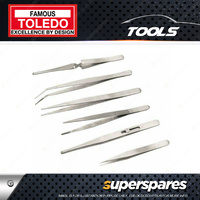 Toledo 6pc of Professional stainless steel Tweezers Set for workshop and DIY