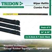 3x Tridon Metal Wiper Refills 24" 28" for Lexus RX350 GSU35 GSU36 3.5L 2006-2009