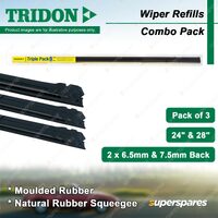 Tridon Metal Rail Wiper Refills 2 x 610mm 24" & 1 x 710mm 28" - Pack of 3