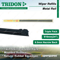 3 x Tridon Metal Wiper Refills 24" for Kia Mentor Pregio Rio Spectra Sportage