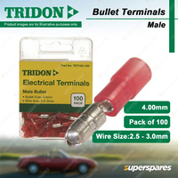 Tridon Male Bullet Terminals 4.00mm Red Wire Size 2.5 - 3.0mm 100 pcs