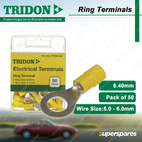 Tridon Electrical Ring Terminals 8.40mm Yellow Wire Size 5.0 - 6.0mm 50 pcs