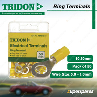 Tridon Electrical Ring Terminals 10.50mm Yellow Wire Size 5.0 - 6.0mm 50 pcs