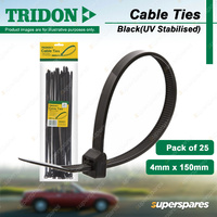 Tridon Black Cable Ties UV Stabilised 4mm x 150mm Pack of 25 High Quality