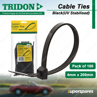 Tridon Black Cable Ties UV Stabilised 4mm x 200mm Pack of 100 High Quality