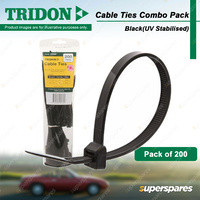 Tridon Toothpaste Tube Cable Ties Combo Pack Black 100mm/200mm Pack of 200