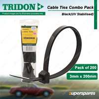 Tridon Black Cable Ties Combo Pack UV Stabilised 3mm x 200mm Pack of 200