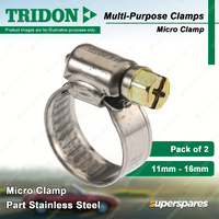 Tridon Multi-Purpose Micro Hose Clamps 11mm - 16mm Part Stainless Pack of 2