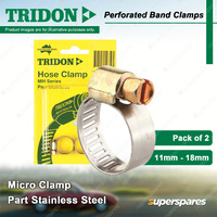 Tridon Perforated Band Micro Hose Clamps 11mm - 18mm Part Stainless Pack of 2