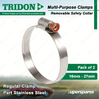 Tridon Multi-Purpose Regular Hose Clamps 16mm - 27mm Part Stainless Pack of 2