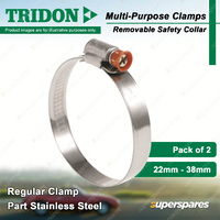 Tridon Multi-Purpose Regular Hose Clamps 22mm - 38mm Part Stainless Pack of 2