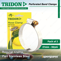 Tridon Perforated Band Regular Hose Clamps 21mm - 38mm Part Stainless Pack of 2