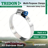 Tridon Multi-Purpose Regular Hose Clamps 16mm - 27mm All Stainless Pack of 2