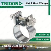 Tridon Nut & Bolt Hose Clamps 12mm - 14mm Carbon Zinc Plated Pack of 10