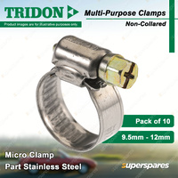 Tridon Multi-Purpose Micro Hose Clamps 9.5-12mm Non-Collared Part Stainless x10