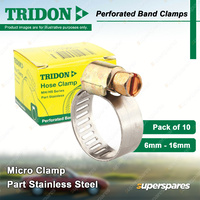 Tridon Perforated Band Micro Hose Clamps 6-16mm Part Stainless Pack of 10