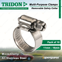 Tridon Multi-Purpose Micro Hose Clamps 11mm - 16mm With Collar Pack of 10