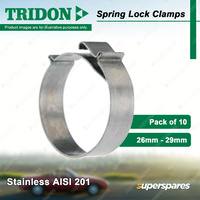 Tridon Spring Lock Hose Clamps 26mm - 29mm Stainless AISI 201 Pack of 10
