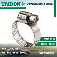 Tridon Perforated Band Micro Hose Clamps 11mm - 18mm All Stainless Pack of 10