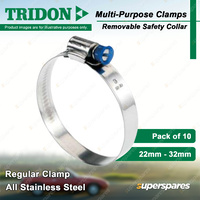 Tridon Multi-Purpose Regular Hose Clamps 22mm - 32mm With Collar Pack of 10