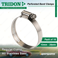 Tridon Perforated Band Regular Hose Clamps 13mm - 25mm All Stainless Pack of 10