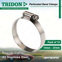 Tridon Perforated Band Regular Hose Clamps 14mm - 27mm All Stainless Pack of 10