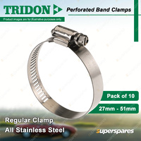 Tridon Perforated Band Regular Hose Clamps 27mm - 51mm All Stainless Pack of 10