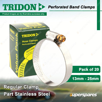 Tridon Perforated Band Regular Hose Clamps 13mm - 25mm Part Stainless Pack of 20