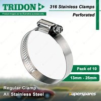 Tridon 316 Stainless Steel Regular Hose Clamps 13mm - 25mm Perforated Pack of 10