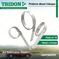 Tridon Preform Band Hose Clamps 15mm x 51mm All Stainless Pack of 10