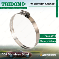 Tridon Tri Strength Hose Clamps 78mm - 102mm 304 Stainless Pack of 10