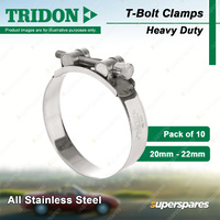 Tridon T-Bolt Hose Clamps 20-22mm Heavy Duty All 304 Stainless Steel Pack of 10