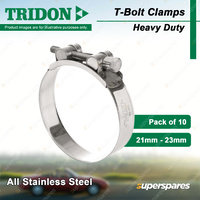 Tridon T-Bolt Hose Clamps 21-23mm Heavy Duty All 304 Stainless Steel Pack of 10