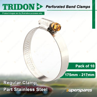 Tridon Perforated Band Regular Hose Clamps 175mm - 217mm Part Stainless 10pcs