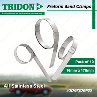 Tridon Preform Band Hose Clamps 16mm x 178mm All Stainless Pack of 10