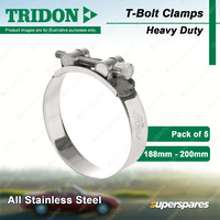 Tridon T-Bolt Hose Clamps 188-200mm Heavy Duty All 304 Stainless Steel Pack of 5