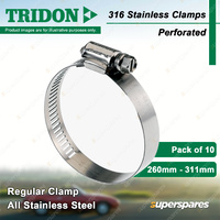 Tridon 316 Stainless Steel Regular Hose Clamps 260mm - 311mm Perforated 10pcs