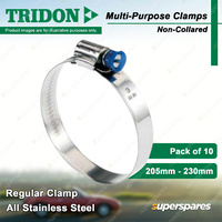 Tridon Multi-Purpose Regular Hose Clamps 205mm - 230mm Non-Collared 10pcs