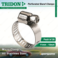 Tridon Perforated Band Micro Hose Clamps 11 - 18mm All Stainless Pack of 2 x 10