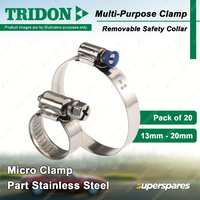 Tridon Multi-Purpose Micro Hose Clamps 13mm - 20mm All Stainless Pack of 2 x 10