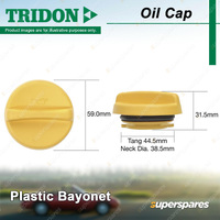 Tridon Plastic Bayonet Oil Cap 38.5mm for Jaguar XJ 5.3L 12cyl 186kW RWD Petrol