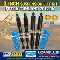 3" 75mm Easy Lift Kit Shocks Lovells Coil Spacer Shackle for Foton Tunland 12-on