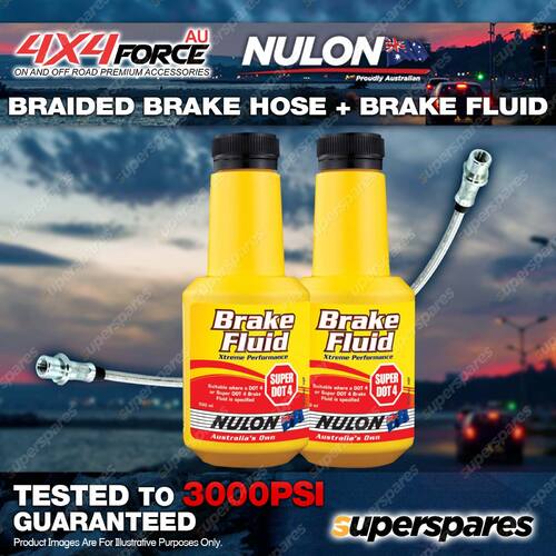 Rear Braided LH/RH Brake Hose + Nulon Fluid for Ford Ranger PX 11-16 3.2L Diesel