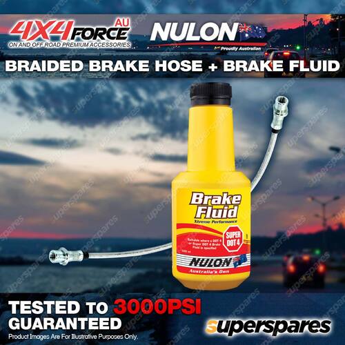 Front Braided LH or RH Brake Hose + Nulon Fluid for Mitsubishi Pajero NJ NK V45