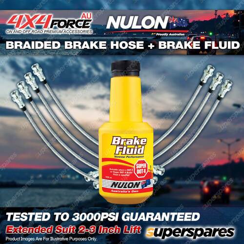 7 F+R Braided Brake Hoses + Nulon Fluid for Mitsubishi Pajero NJ NK 2"-3" Lift